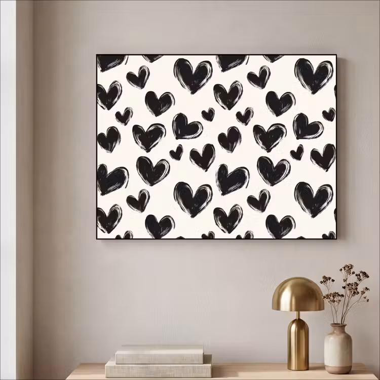 Hartjes - Patroon - Zwart Textielframe zwart klein 947 -sfeer2