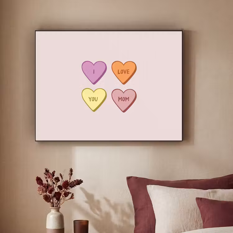 Hartjes - Pastel - Liefde - Moeder Textielframe zwart klein -sfeer1