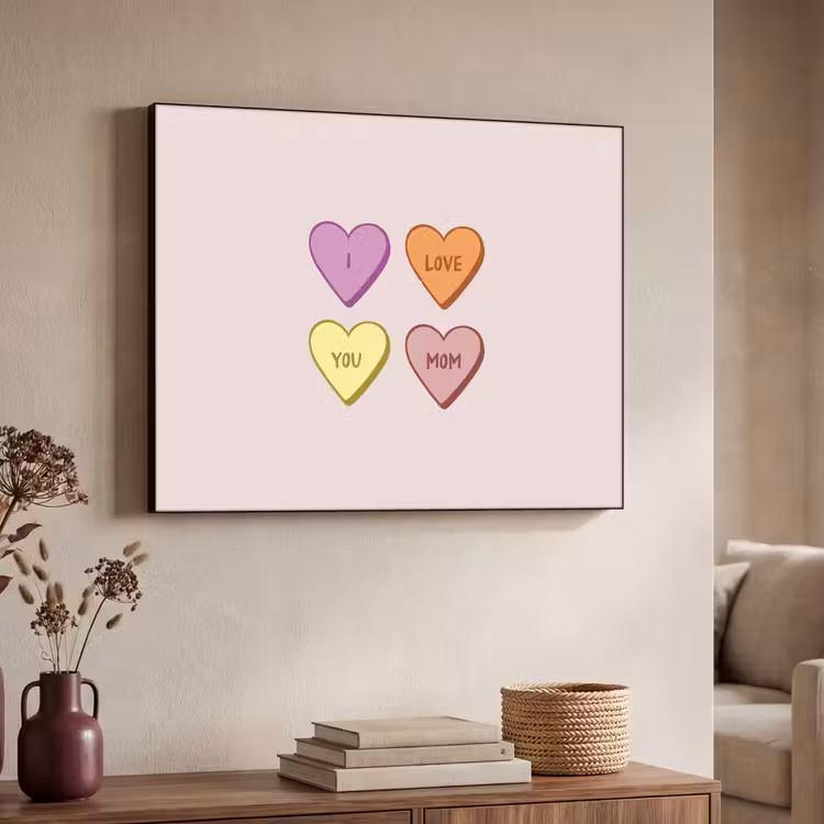 Hartjes - Pastel - Liefde - Moeder Textielframe zwart klein -sfeer3
