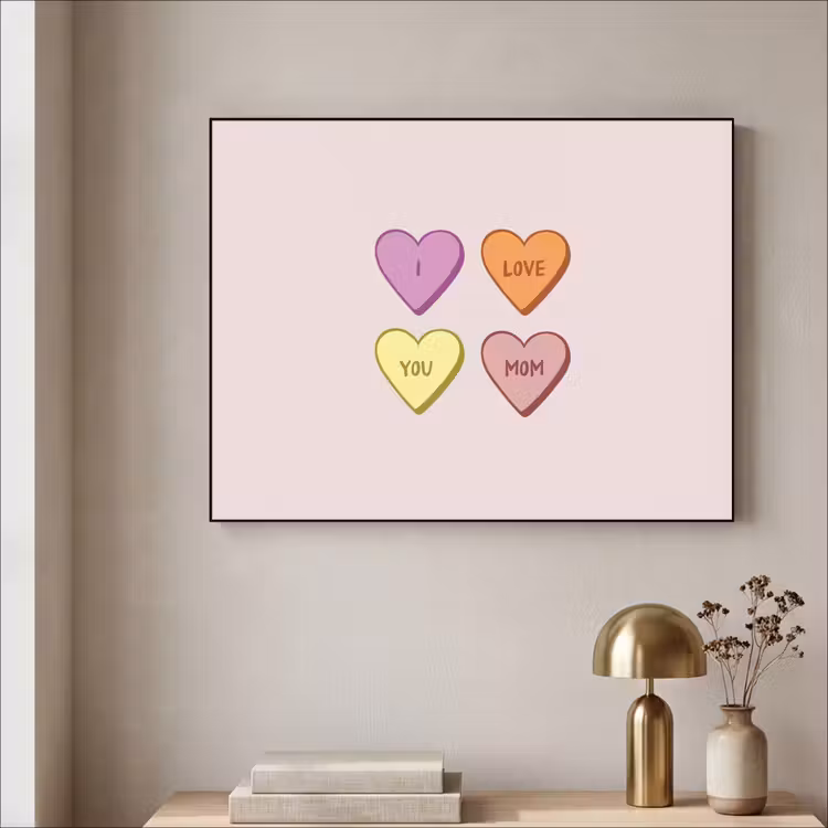 Hartjes - Pastel - Liefde - Moeder Textielframe zwart klein -sfeer2