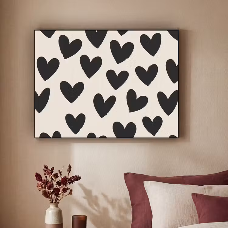 Hartjes - Zwart - Beige Textielframe zwart klein -sfeer1