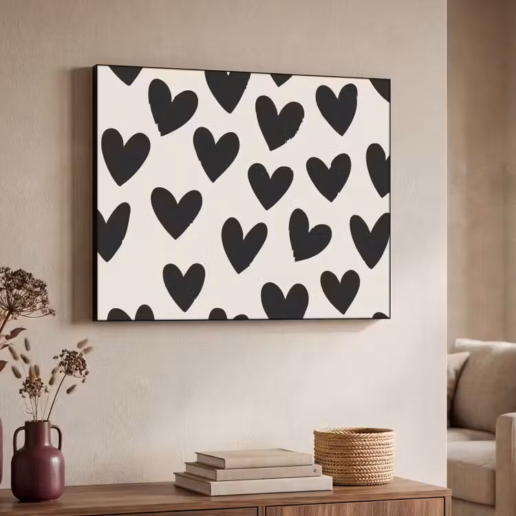 Hartjes - Zwart - Beige Textielframe - compleet frame klein -sfeer3
