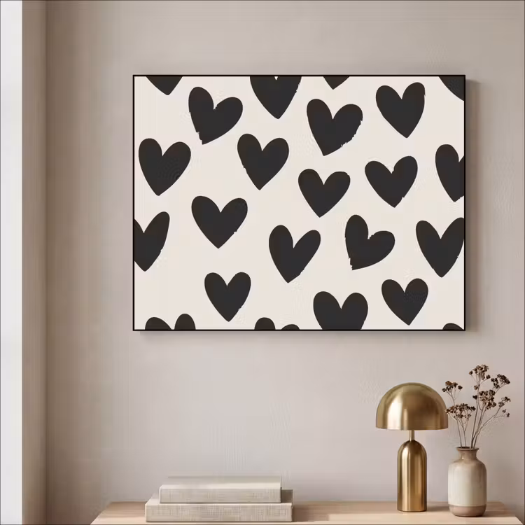 Hartjes - Zwart - Beige Textielframe zwart klein -sfeer2