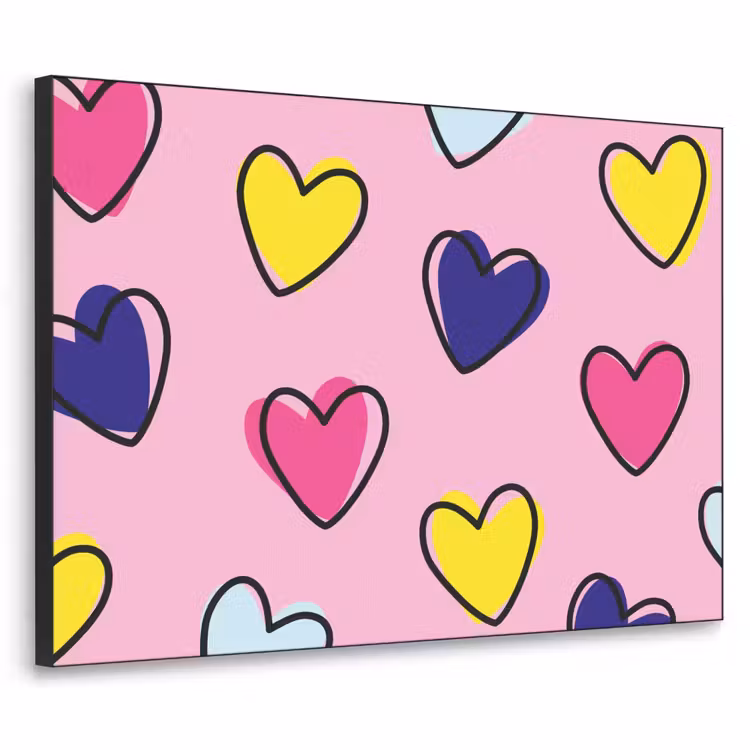 Hartjes - Valentijn - Patroon - Kleurrijk Textielframe zwart klein -3d