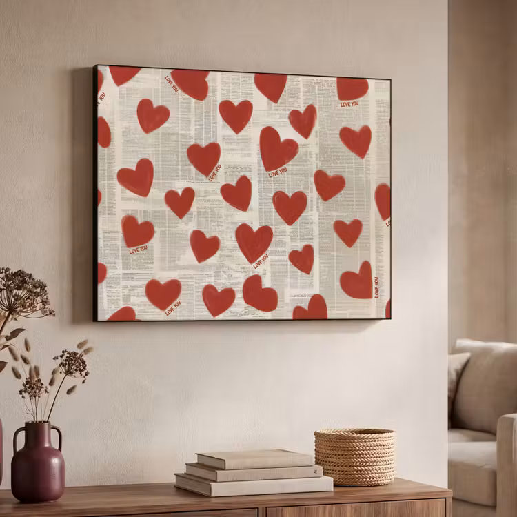 Hartjes - Krant - Loveyou Textielframe - compleet frame klein -sfeer3