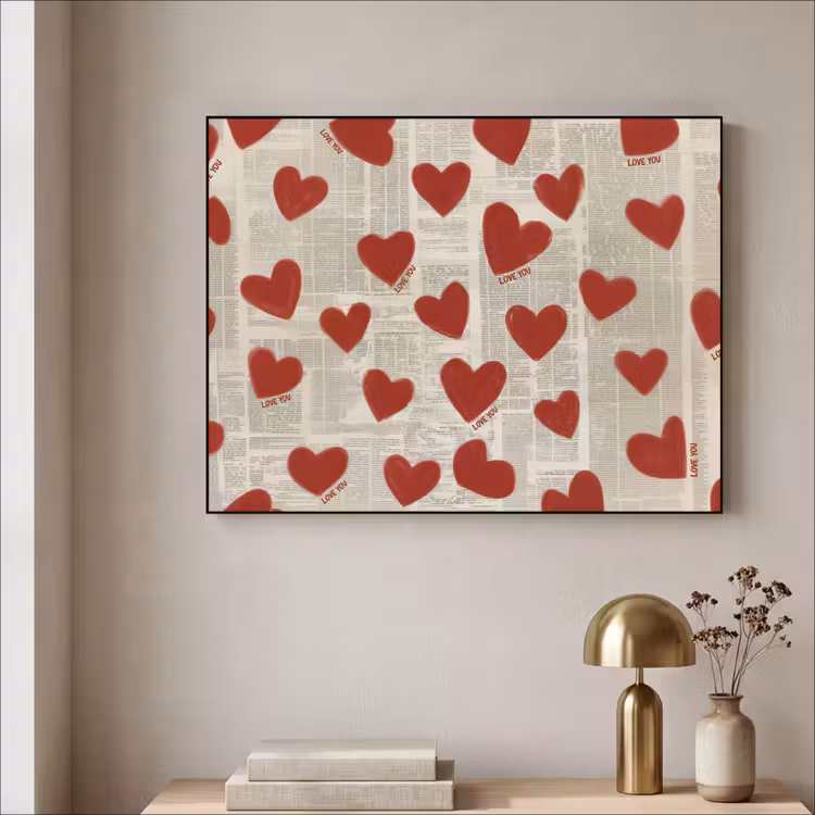 Hartjes - Krant - Loveyou Textielframe zwart klein -sfeer2