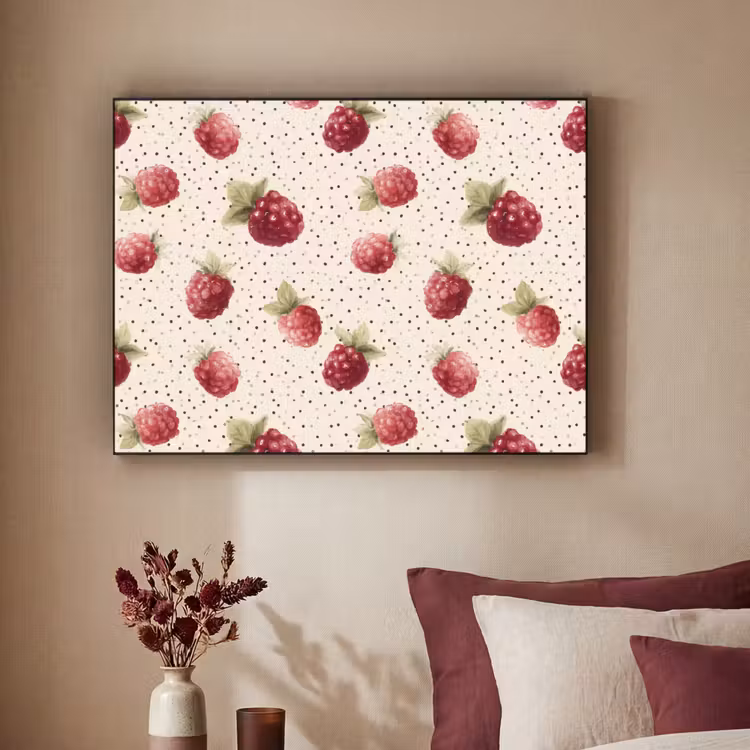 Framboos - Stippen - Rood Textielframe zwart klein 947 -sfeer1