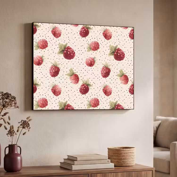 Framboos - Stippen - Rood Textielframe zwart klein 947 -sfeer3