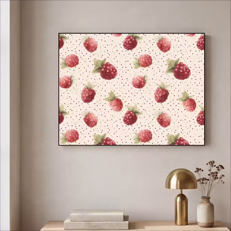 Framboos - Stippen - Rood Textielframe zwart klein 947 -sfeer2