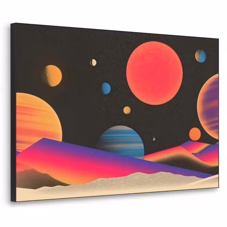 Hemel - Planeten - Felgekleurd Textielframe zwart klein -3d