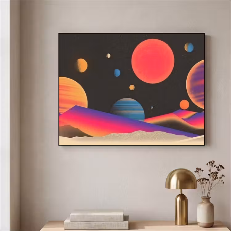 Hemel - Planeten - Felgekleurd Textielframe zwart klein -sfeer2