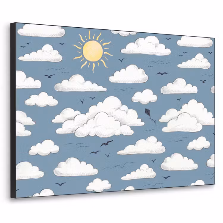 Lucht - Zon - Wolken - Natuur - Blauw Textielframe zwart klein -3d