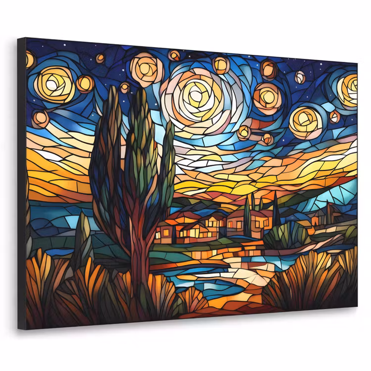 Hemel - Sterren - Mozaïek - Huizen Textielframe zwart klein -3d