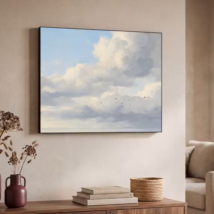 Lucht - Wolken - Natuur - Klassiek - Blauw Textielframe zwart klein -sfeer3