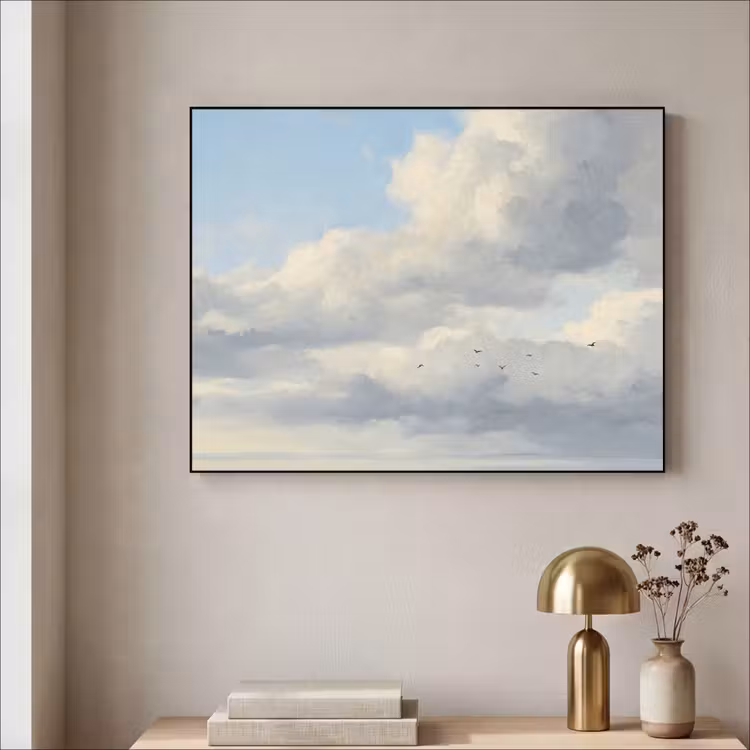 Lucht - Wolken - Natuur - Klassiek - Blauw Textielframe zwart klein -sfeer2
