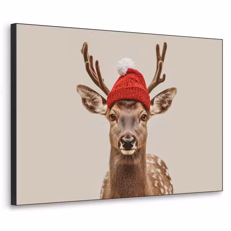 Hert - Kerst - Muts - Dieren - Winter - Grappig Textielframe zwart klein -3d