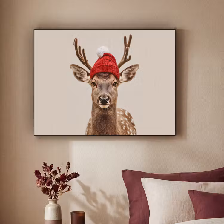 Hert - Kerst - Muts - Dieren - Winter - Grappig Textielframe zwart klein -sfeer1