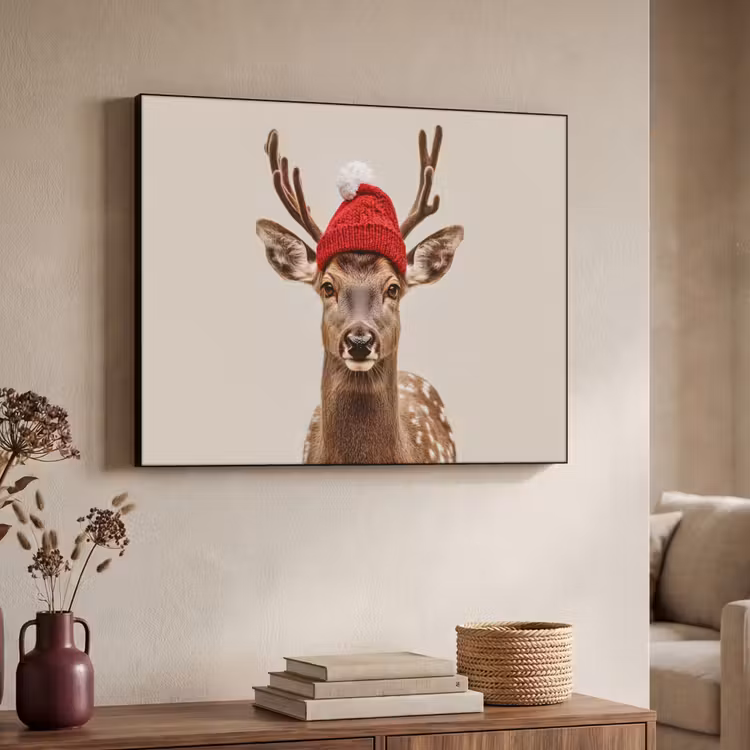 Hert - Kerst - Muts - Dieren - Winter - Grappig Textielframe zwart klein -sfeer3