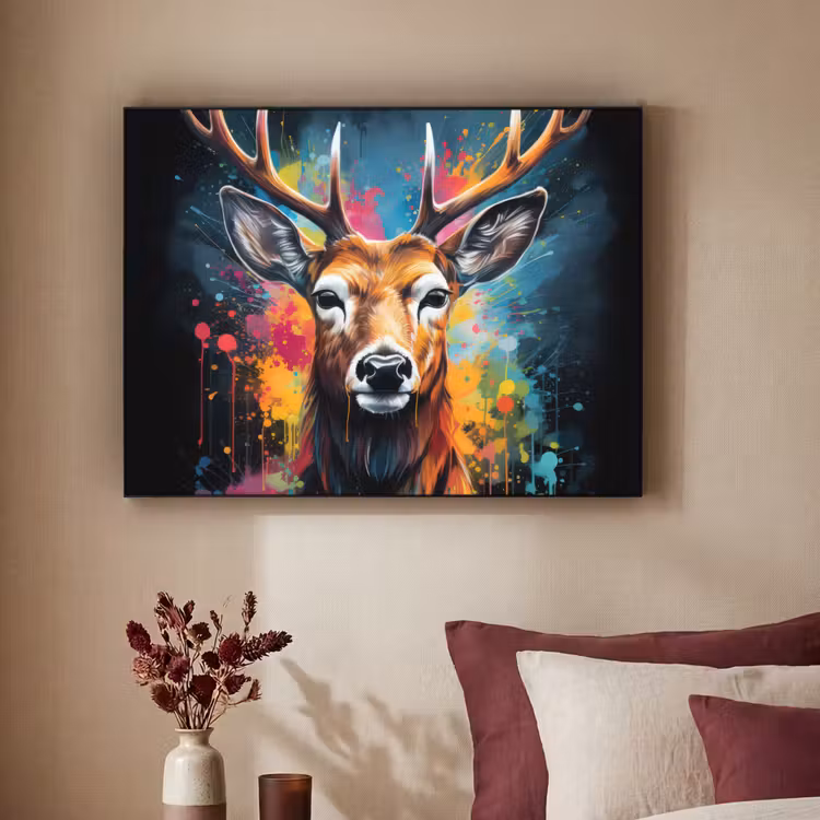 Hert - Graffiti - Dieren - Kleuren Textielframe zwart klein -sfeer1