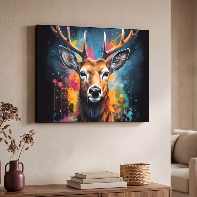 Hert - Graffiti - Dieren - Kleuren Textielframe zwart klein -sfeer3