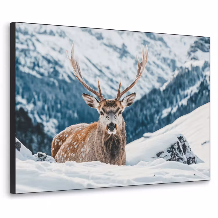 Hert - Landschap - Winter - Natuur - Dieren - Bergen Textielframe zwart klein -3d