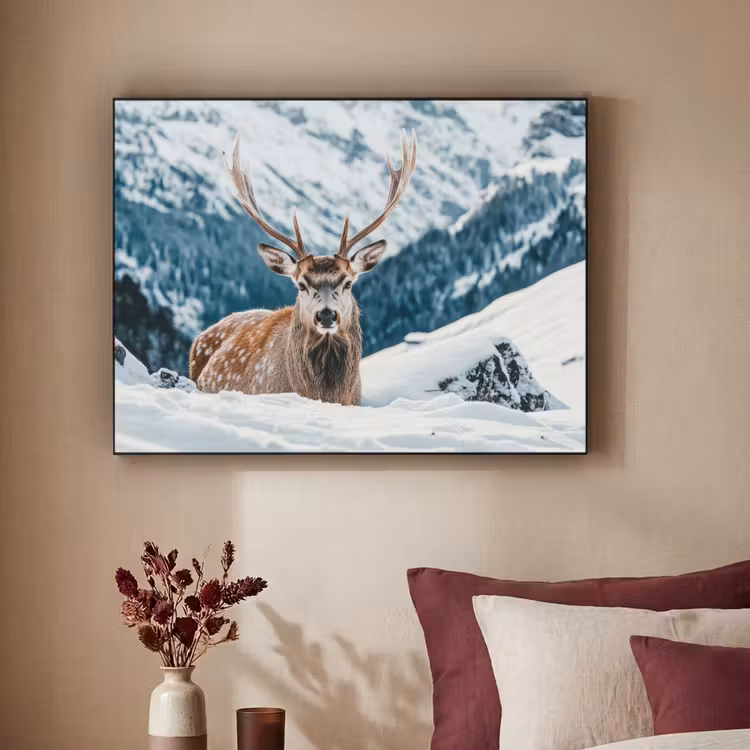 Hert - Landschap - Winter - Natuur - Dieren - Bergen Textielframe - compleet frame klein -sfeer1