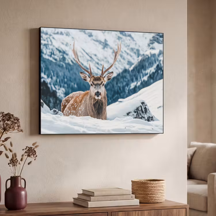 Hert - Landschap - Winter - Natuur - Dieren - Bergen Textielframe - compleet frame klein -sfeer3