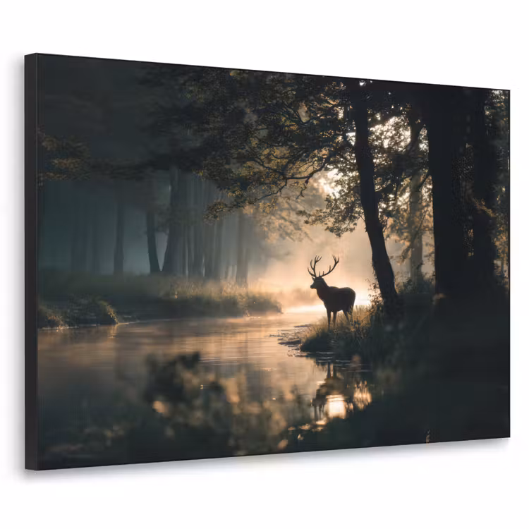 Hert - Bosbeek - Mystiek Textielframe zwart klein -3d