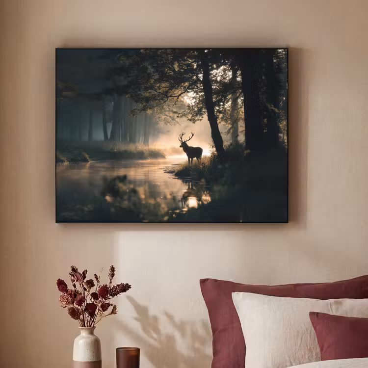 Hert - Bosbeek - Mystiek Textielframe zwart klein -sfeer1