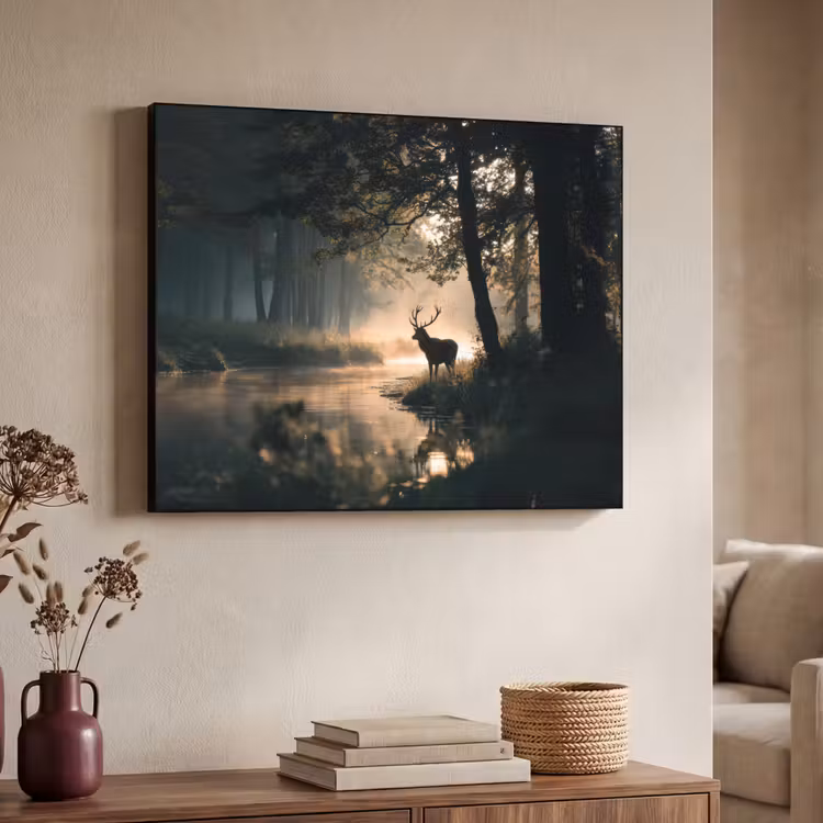 Hert - Bosbeek - Mystiek Textielframe - compleet frame klein -sfeer3