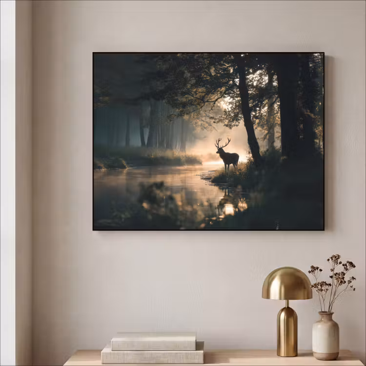 Hert - Bosbeek - Mystiek Textielframe zwart klein -sfeer2