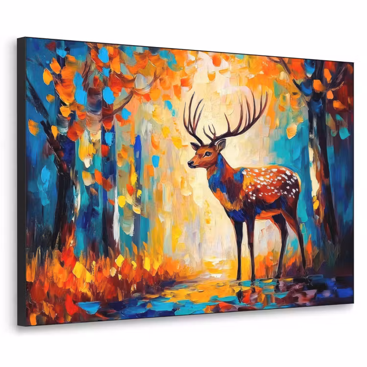 Hert - Bosdieren - Natuur - Kunst Textielframe - compleet frame klein -3d