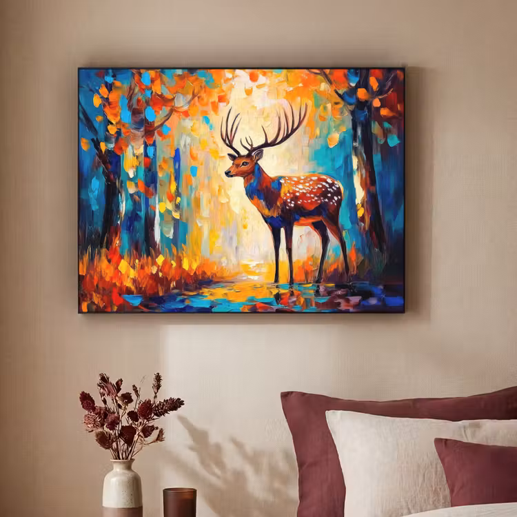 Hert - Bosdieren - Natuur - Kunst Textielframe - compleet frame klein -sfeer1