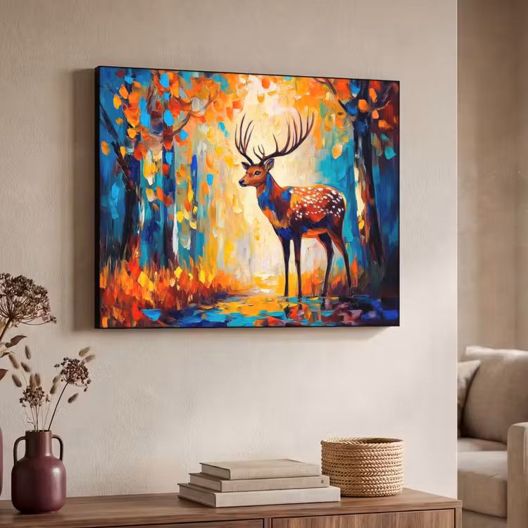 Hert - Bosdieren - Natuur - Kunst Textielframe - compleet frame klein -sfeer3