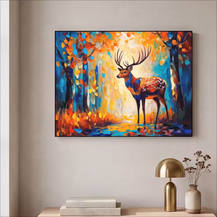 Hert - Bosdieren - Natuur - Kunst Textielframe - compleet frame klein -sfeer2