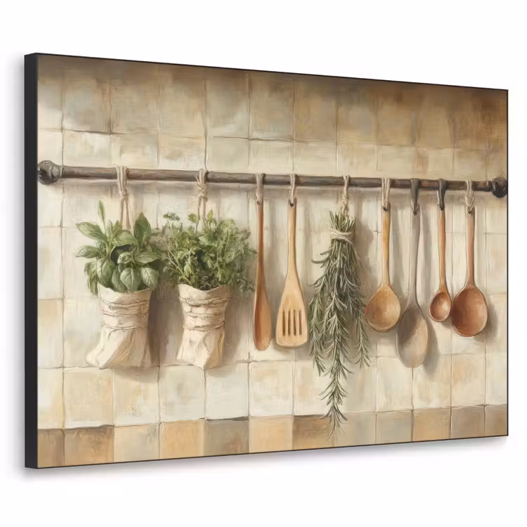 Hout - Keukengerei - Stilleven - Tegels Textielframe zwart klein -3d