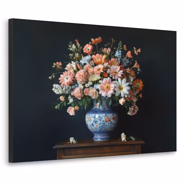 Hout - Vaas - Kleuren - Bloemen Textielframe zwart klein -3d