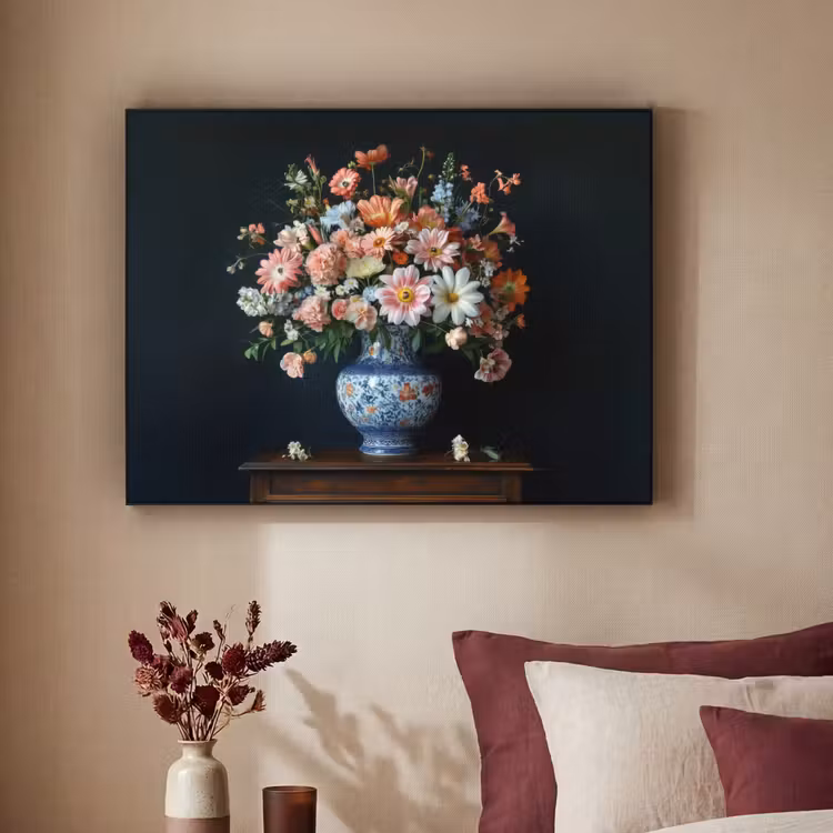 Hout - Vaas - Kleuren - Bloemen Textielframe zwart klein -sfeer1