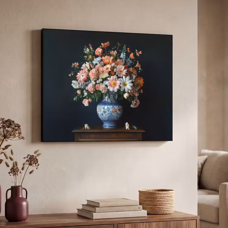 Hout - Vaas - Kleuren - Bloemen Textielframe zwart klein -sfeer3
