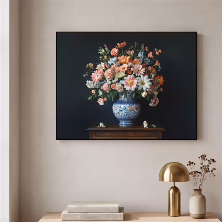 Hout - Vaas - Kleuren - Bloemen Textielframe zwart klein -sfeer2
