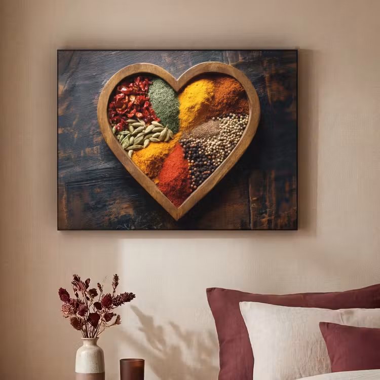 Houten - Hart - Kleurrijke - Specerijen Textielframe - compleet frame klein -sfeer1