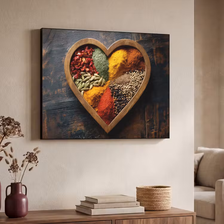 Houten - Hart - Kleurrijke - Specerijen Textielframe zwart klein -sfeer3