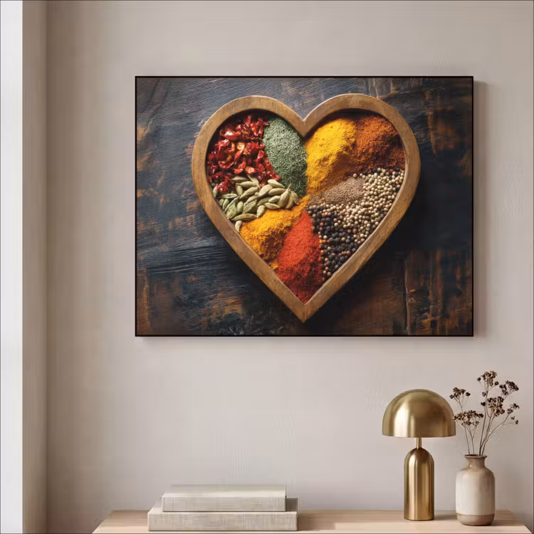 Houten - Hart - Kleurrijke - Specerijen Textielframe - compleet frame klein -sfeer2