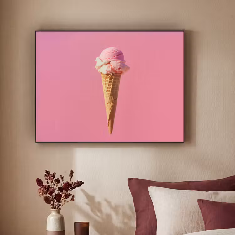 Hoorntje - Schepijs - Roze Textielframe zwart klein -sfeer1