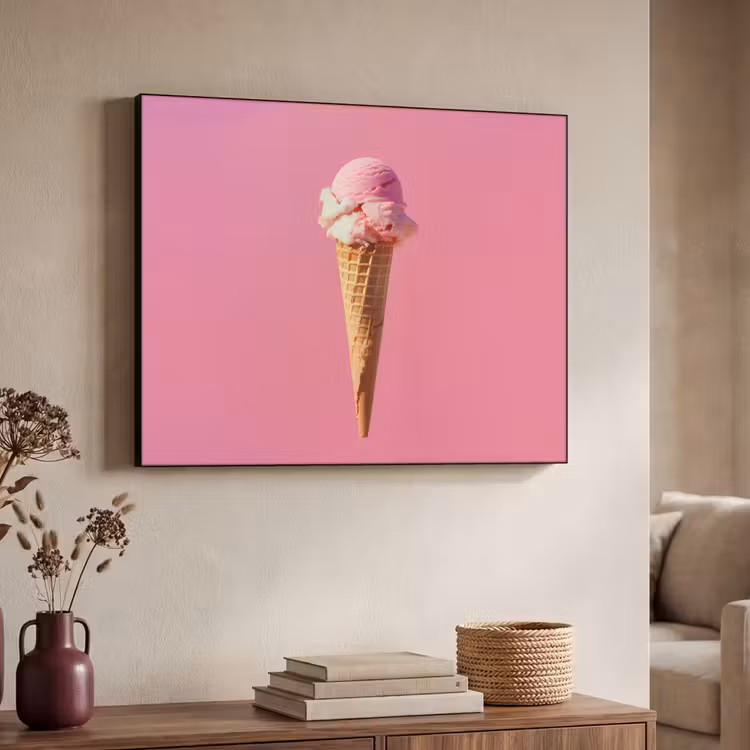 Hoorntje - Schepijs - Roze Textielframe zwart klein -sfeer3