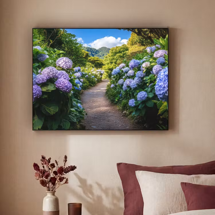 Hortsensia - Pad - Bloemen Textielframe - compleet frame klein -sfeer1
