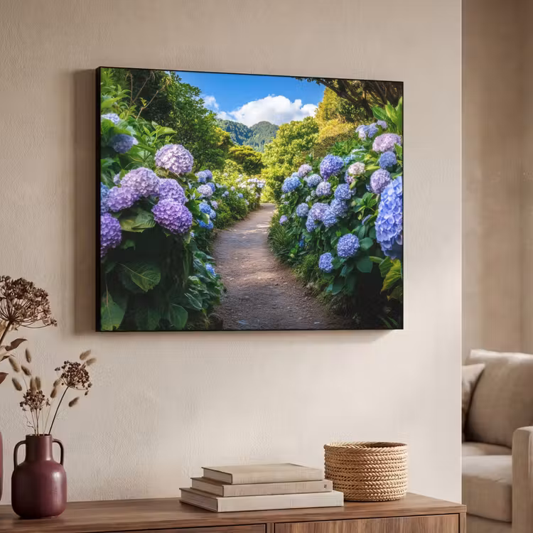 Hortsensia - Pad - Bloemen Textielframe - compleet frame klein -sfeer3