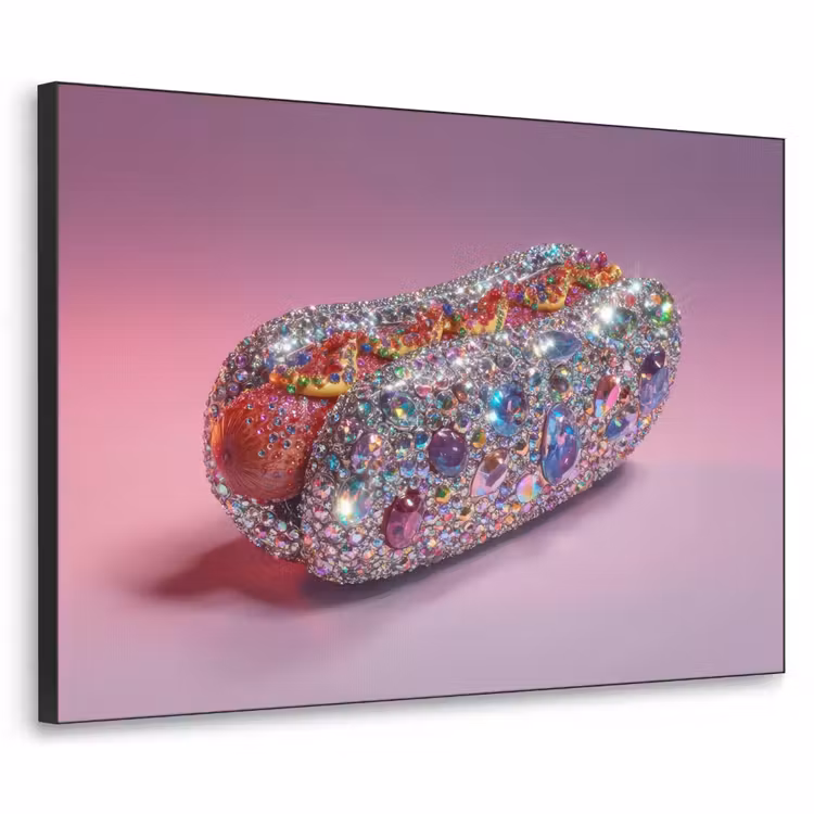 Hotdog - Steentjes - Glitters - Paars Textielframe - compleet frame klein -3d