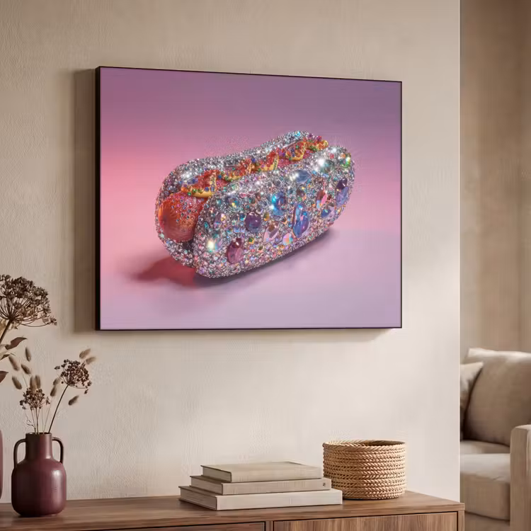 Hotdog - Steentjes - Glitters - Paars Textielframe zwart klein -sfeer3