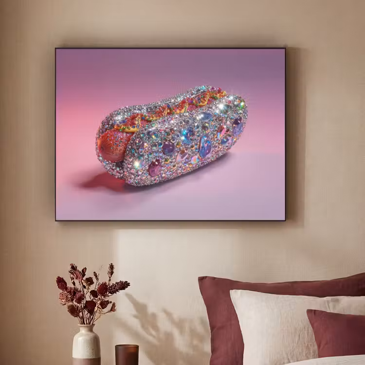 Hotdog - Steentjes - Glitters - Paars Textielframe zwart klein -sfeer1